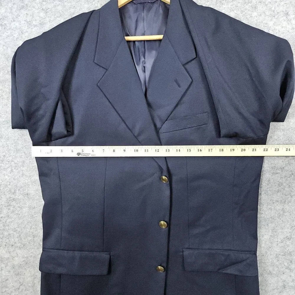 Jones New York Blazer Navy Blue Size 44L 100% Wool Brass 3-Button Ventless SNAGS